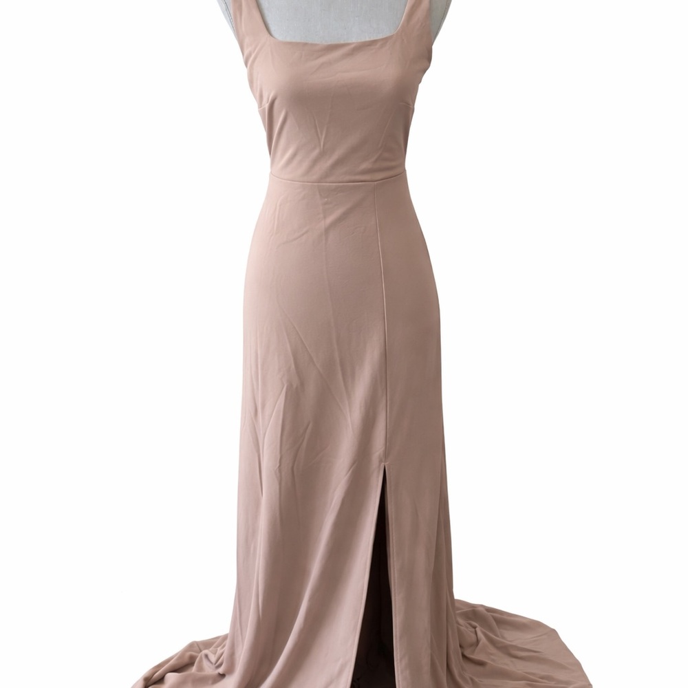 NWT Birdy Grey Alex Taupe Crepe Bridesmaid Maxi Gown Sma